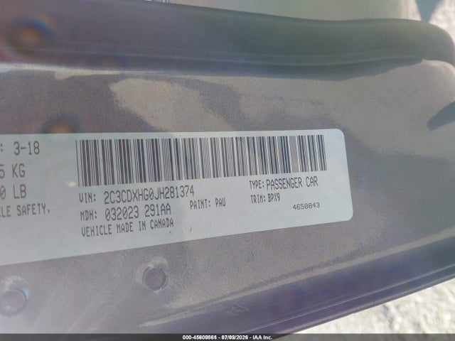 2C3CDXHG0JH281374 Dodge Charger Sxt Plus Rwd