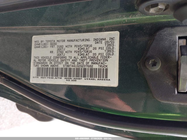 Aukcja sprzedaży 2002 Toyota Tundra Sr5 V8, vin: 5TBBT44132S237682, numer aukcji: 45600869