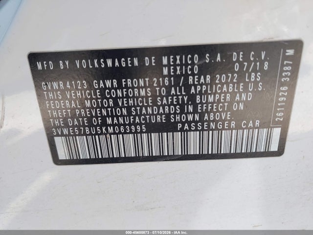 2019 Volkswagen Jetta 1.4t Sel მანქანა იყიდება აუქციონზე, vin: 3VWE57BU5KM063995, აუქციონის ნომერი: 45600873