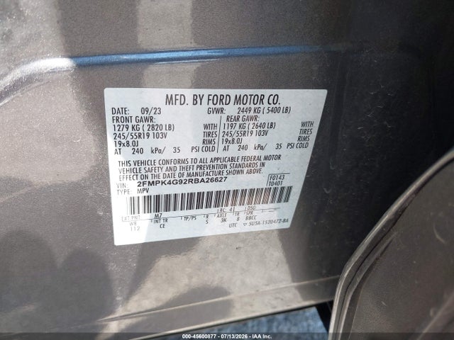 Aukcja sprzedaży 2024 Ford Edge Se, vin: 2FMPK4G92RBA26627, numer aukcji: 45600877