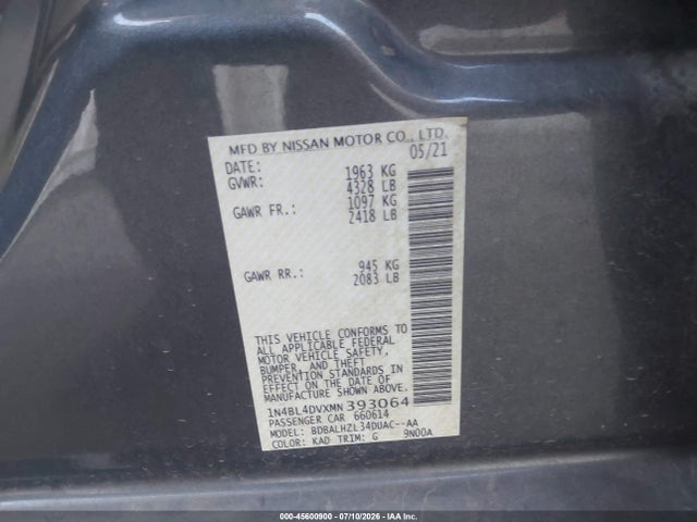 1N4BL4DVXMN393064 Nissan Altima Sv Fwd