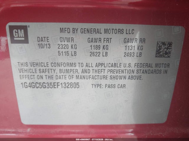 Продажа на аукционе авто 2014 Buick Lacrosse Leather Group, vin: 1G4GC5G35EF132805, номер лота: 45600907