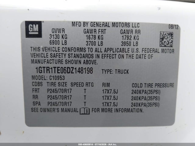 Продажа на аукционе авто 2013 Gmc Sierra 1500 Work Truck, vin: 1GTR1TE06DZ148198, номер лота: 45600914