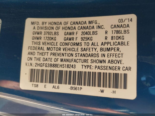 2HGFG3B88EH518243 Honda CIVIC EX