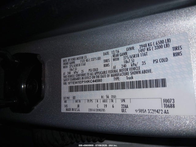 Ford F-150 Xlt 2017 1FTEW1EP1HKC44580 Image 9