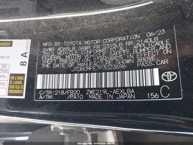 JTDBCMFE7P3023696 Toyota Corolla Hybrid Le