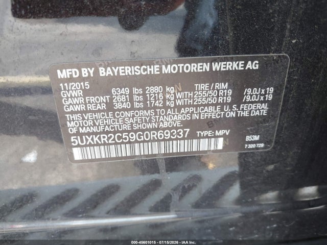2016 Bmw X5 Sdrive35i მანქანა იყიდება აუქციონზე, vin: 5UXKR2C59G0R69337, აუქციონის ნომერი: 45601015