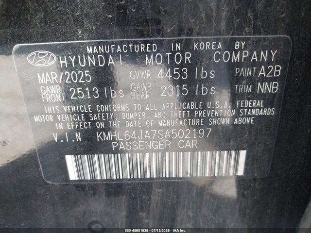 Aukcja sprzedaży 2025 Hyundai Sonata Sel, vin: KMHL64JA7SA502197, numer aukcji: 45601035