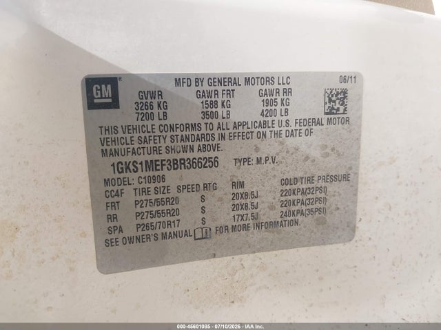 Продаж на аукціоні авто 2011 Gmc Yukon Xl 1500 Denali, vin: 1GKS1MEF3BR366256, номер лоту: 45601085