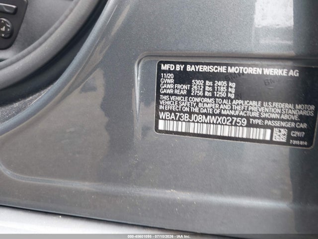 Aukcja sprzedaży 2021 Bmw 5 Series 540i Xdrive, vin: WBA73BJ08MWX02759, numer aukcji: 45601095