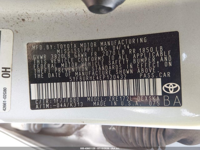 Toyota Corolla S Plus 2014 5YFBURHE4EP120432 Image 9