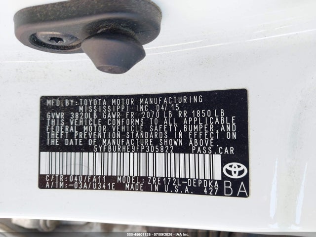 Toyota COROLLA L 2015 5YFBURHE9FP305822 Image 9