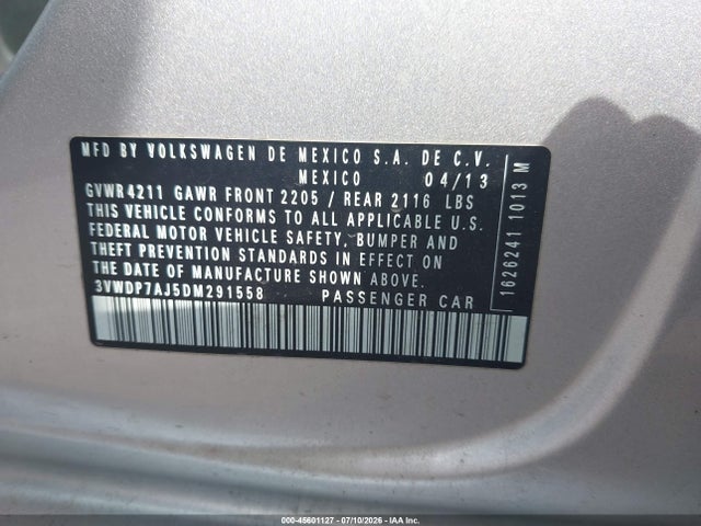 Aukcja sprzedaży 2013 Volkswagen Jetta 2.5l Se, vin: 3VWDP7AJ5DM291558, numer aukcji: 45601127