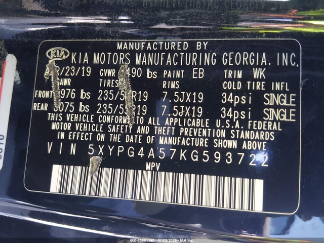 5XYPG4A57KG593722 KIA Sorento 3.3l S