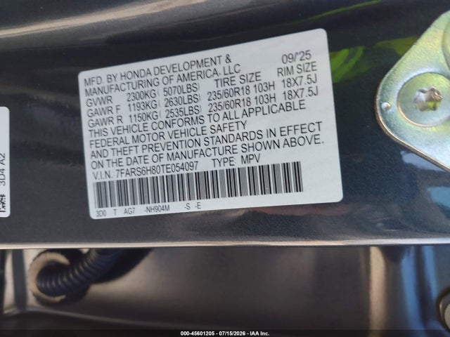 7FARS6H80TE054097 Honda Cr-v Hybrid Awd Sport-l