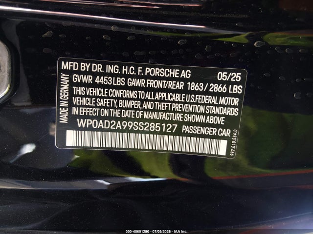 Aukcja sprzedaży 2025 Porsche 911 Turbo 50 Years/turbo Cabriolet/turbo S Cabriolet, vin: WP0AD2A99SS285127, numer aukcji: 45601250