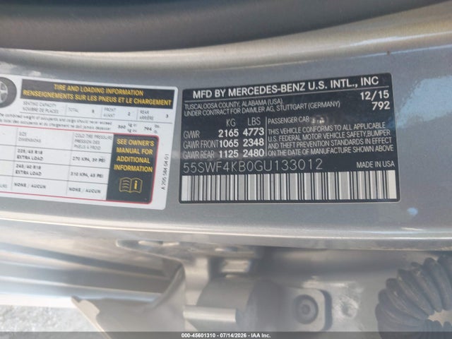 2016 Mercedes-benz C 300 Sport 4matic მანქანა იყიდება აუქციონზე, vin: 55SWF4KB0GU133012, აუქციონის ნომერი: 45601310