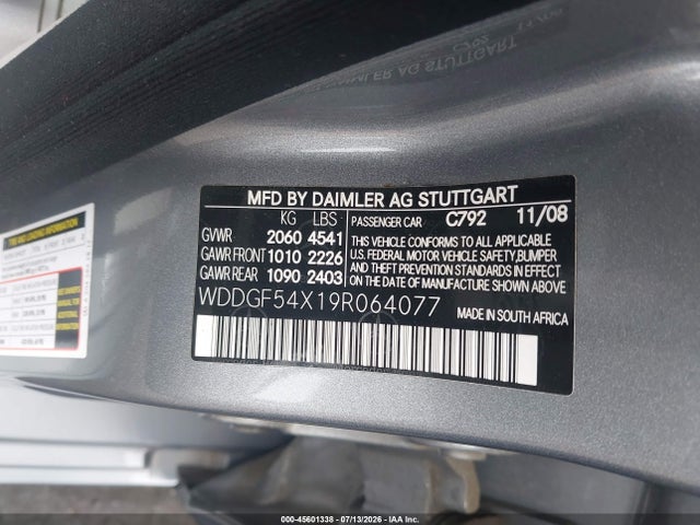 Aukcja sprzedaży 2009 Mercedes-benz C 300 Luxury/sport, vin: WDDGF54X19R064077, numer aukcji: 45601338