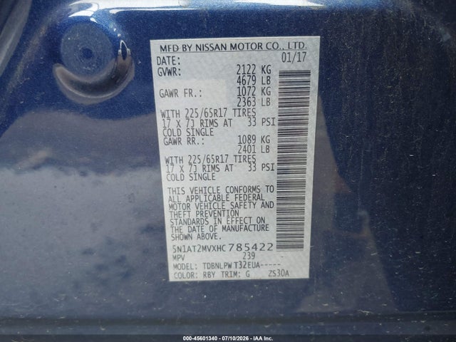 Продаж на аукціоні авто 2017 Nissan Rogue S, vin: 5N1AT2MVXHC785422, номер лоту: 45601340