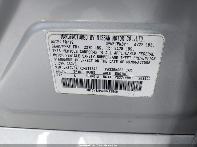 Продажа на аукционе авто 2013 Infiniti G37 Journey, vin: JN1CV6APXDM715849, номер лота: 45601379