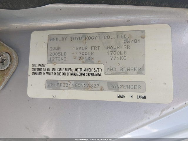 Продаж на аукціоні авто 1981 Mazda Rx7, vin: JM1FB3311B0526327, номер лоту: 45601397