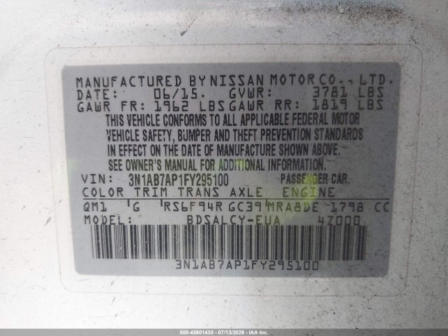 Nissan SENTRA S 2015 3N1AB7AP1FY295100 Image 9