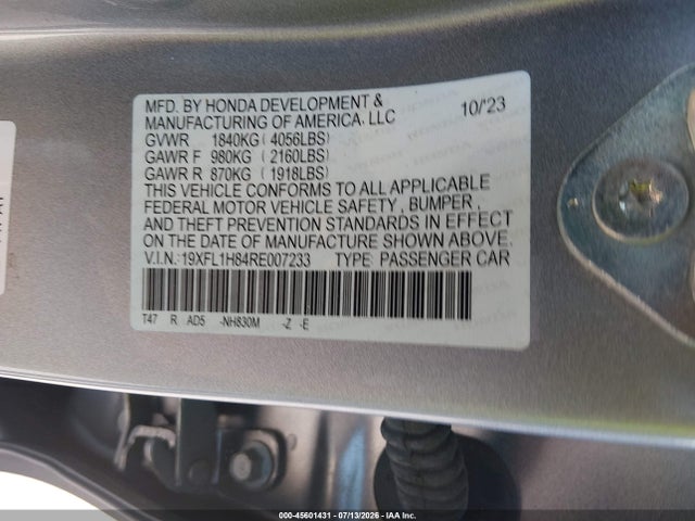 45601431 :رقم المزاد ، 19XFL1H84RE007233 vin ، 2024 Honda Civic Sport Touring مزاد بيع