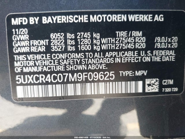 BMW X5 Sdrive40i 2021 5UXCR4C07M9F09625 Image 9