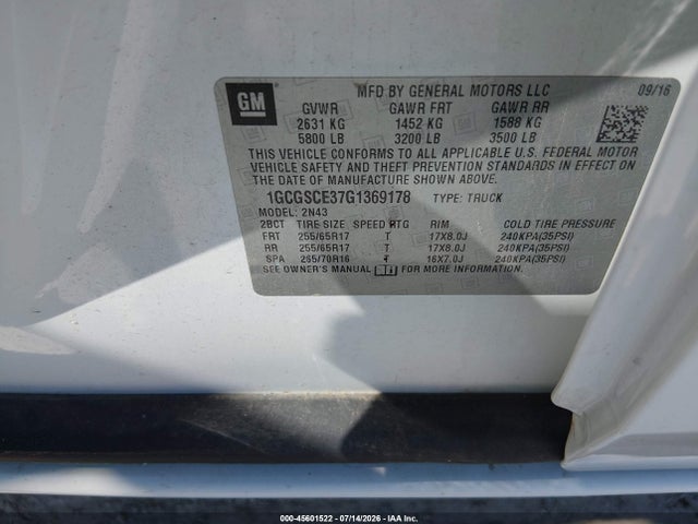 Продажа на аукционе авто 2016 Chevrolet Colorado 2wd Lt, vin: 1GCGSCE37G1369178, номер лота: 45601522