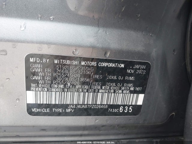 2023 Mitsubishi Outlander Ralliart S-awc/se 2.5 S-awc/se Black Edition S-awc/se Special Editiont S-awc მანქანა იყიდება აუქციონზე, vin: JA4J4UA87PZ026468, აუქციონის ნომერი: 45601536