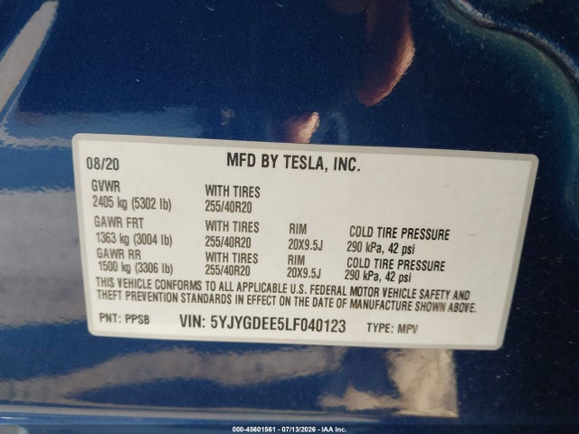 5YJYGDEE5LF040123 Tesla Model Y Long Range Dual Motor All-wheel Drive