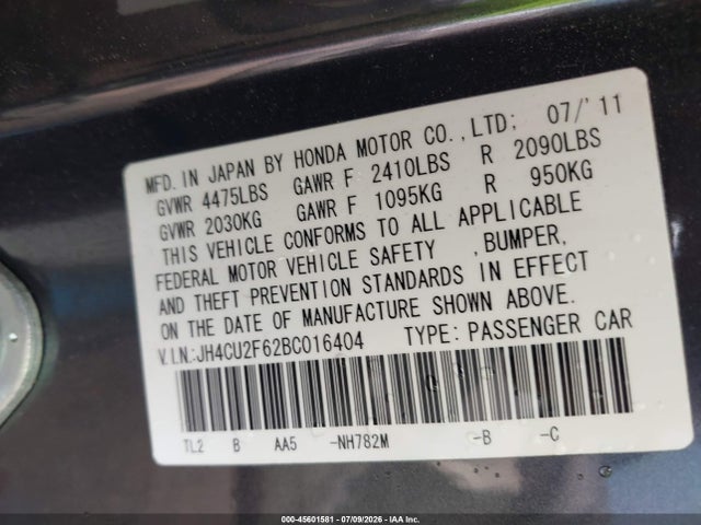 Продаж на аукціоні авто 2011 Acura Tsx 2.4, vin: JH4CU2F62BC016404, номер лоту: 45601581