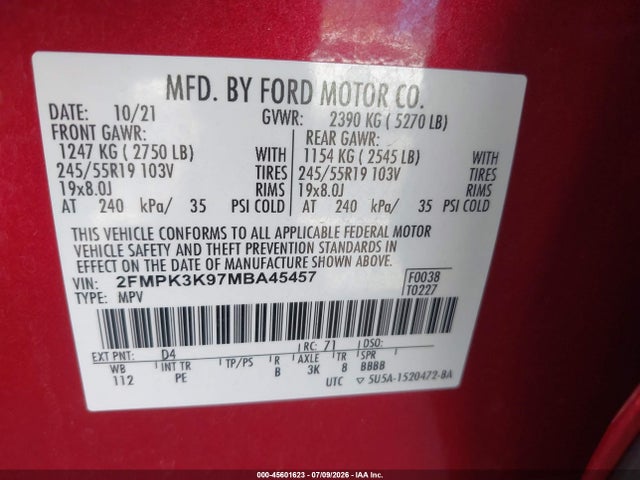 2FMPK3K97MBA45457 Ford Edge Titanium