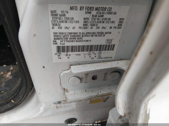 Продажа на аукционе авто 2016 Ford F-250 Xlt, vin: 1FT7W2BT4GED13811, номер лота: 45601713