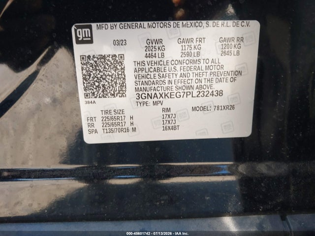 Продаж на аукціоні авто 2023 Chevrolet Equinox Fwd Lt, vin: 3GNAXKEG7PL232438, номер лоту: 45601742