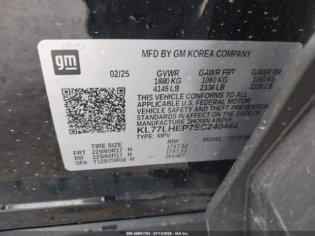 KL77LHEP7SC240462 Chevrolet Trax Fwd Lt