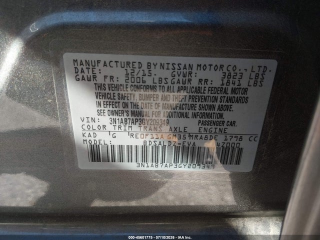 3N1AB7AP3GY209349 Nissan SENTRA SV