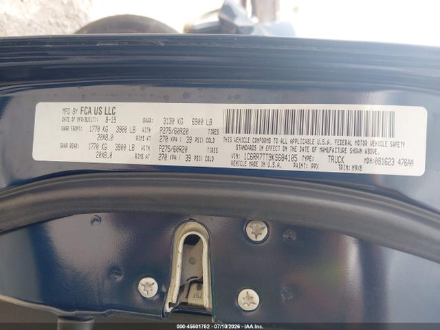 2019 Ram 1500 Classic Big Horn  4x4 6'4 Box მანქანა იყიდება აუქციონზე, vin: 1C6RR7TT9KS684105, აუქციონის ნომერი: 45601782