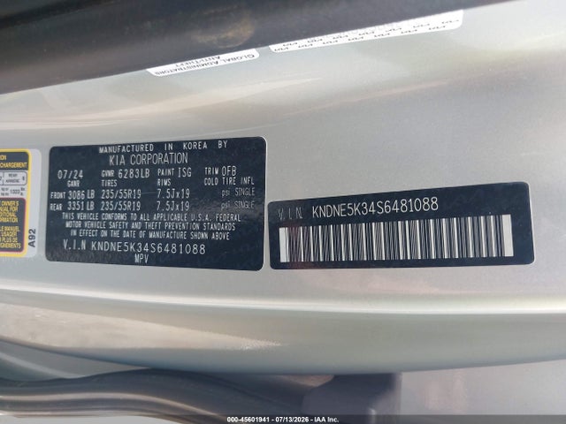 Продажа на аукционе авто 2025 Kia Carnival Mpv Sx Prestige, vin: KNDNE5K34S6481088, номер лота: 45601941