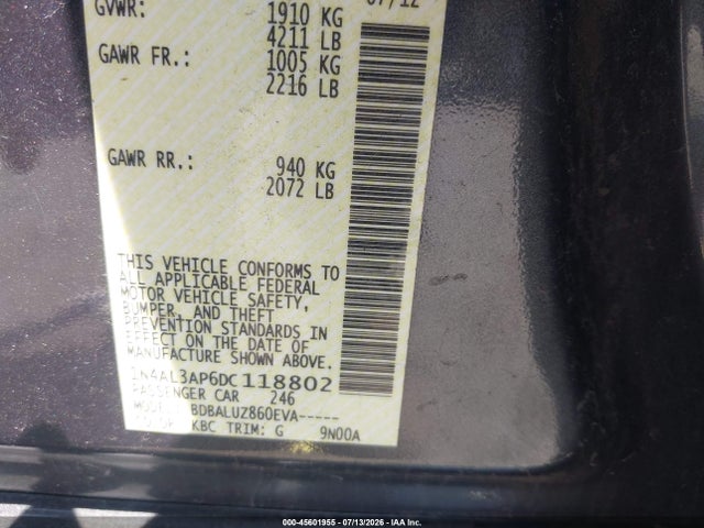 Aukcja sprzedaży 2013 Nissan Altima 2.5 Sv, vin: 1N4AL3AP6DC118802, numer aukcji: 45601955