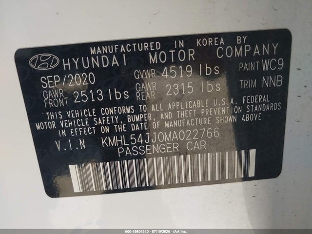 Hyundai Sonata Limited 2021 KMHL54JJ0MA022766 Image 9
