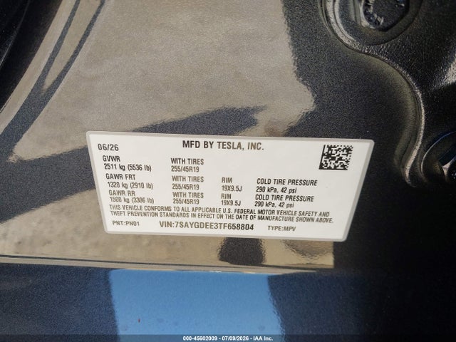 Aukcja sprzedaży 2026 Tesla Model Y All-wheel Drive/long Range Launch Series/premium All-wheel Drive, vin: 7SAYGDEE3TF658804, numer aukcji: 45602009
