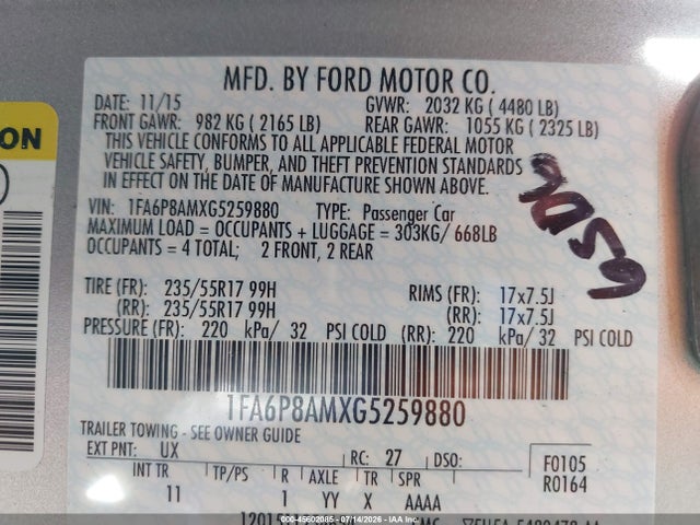 1FA6P8AMXG5259880 Ford Mustang V6
