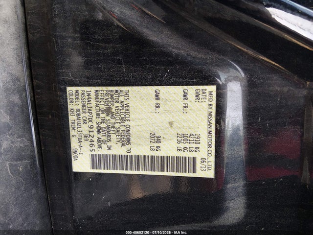 45602120 :رقم المزاد ، 1N4AL3AP7DC912465 vin ، 2013 Nissan Altima 2.5 Sv مزاد بيع