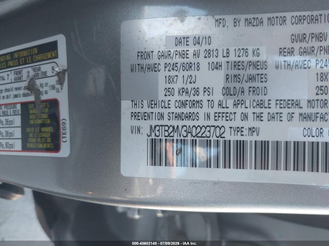 Aukcja sprzedaży 2010 Mazda Cx-9 Touring, vin: JM3TB2MV3A0223702, numer aukcji: 45602140