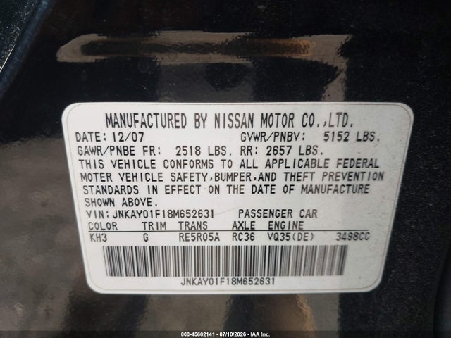 Aukcja sprzedaży 2008 Infiniti M35x, vin: JNKAY01F18M652631, numer aukcji: 45602141