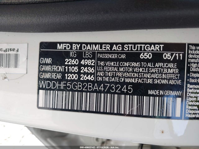 Aukcja sprzedaży 2011 Mercedes-benz E 350, vin: WDDHF5GB2BA473245, numer aukcji: 45602142