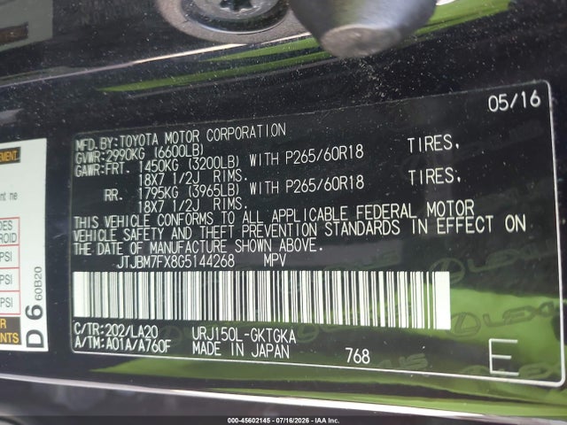 Продаж на аукціоні авто 2016 Lexus Gx 460, vin: JTJBM7FX8G5144268, номер лоту: 45602145