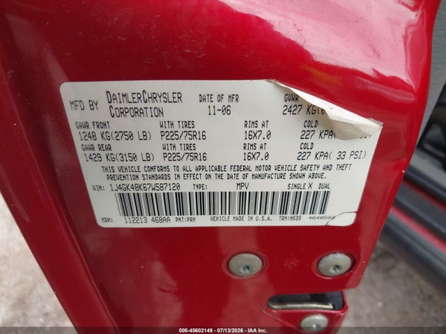 Продаж на аукціоні авто 2007 Jeep Liberty Sport, vin: 1J4GK48K67W587120, номер лоту: 45602149