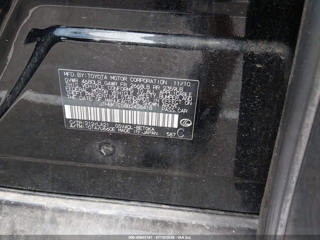 45602167 :رقم المزاد ، JTHBK1EG8B2428418 vin ، 2011 Lexus Es 350 مزاد بيع